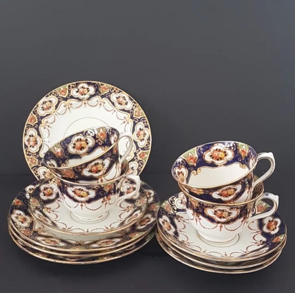 12pc Antique Royal Albert Heirloom Tea Set: Imari Colors, Tea Trios for Four